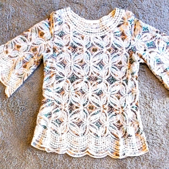 Anthropologie -Solitaire Crochet Knit Lace Boho Top Flared Sleeves Size Medium - Picture 3 of 6